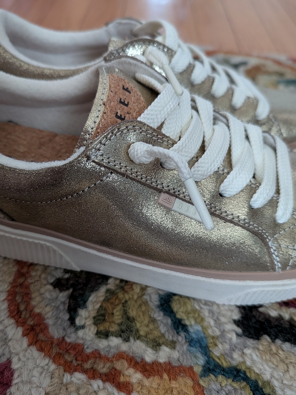 Reef Women’s Gold Metallic Lace-Up Sneakers with White Laces - Picture 2 of 4